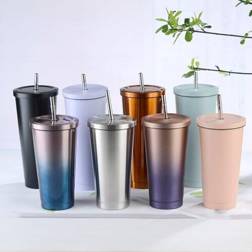 500ML700ML stainless steel straw insulated cup with cover coffee cup drink travel cup thermos bottle metal cup