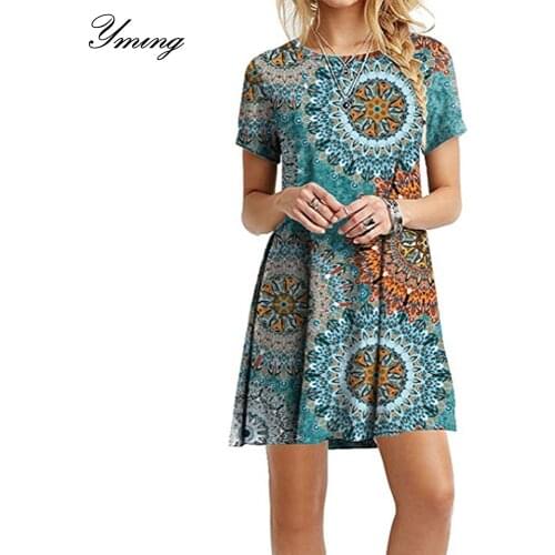 Yming Summer Dress Women White Vestidos Party Plus Size Dresses Beach Loose Elegent Casual Floral Print Dresses Shirt Dress