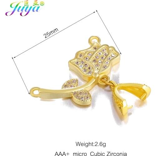 Micro Pave Zircon Gold/Silver Color Rose Flower With Clamp Clip Connector Pendants For Handmade Agate Pearls Jewelry Making