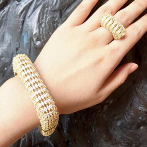 ModemAngel Fashion Luxury Super Flowers Cubic Zirconia Women Brand Bijoux Fashion Bangle Ring Sets Party