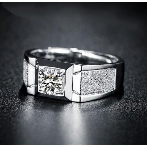 Austrian Rhinestone Inlaid Frosted Surface Mens Ring New Fashion Metal Opening Adjustable Wedding Ring Accessories Party Jewelr