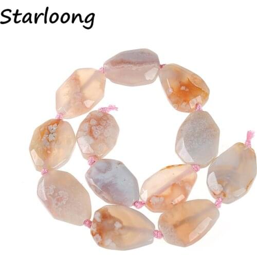 Natural Stone Blue Ocean Jaspers Cherry Sakura Faceted Slice Nugget Agates Druzy Loose Gem Strand Beads for DIY Jewelry Making