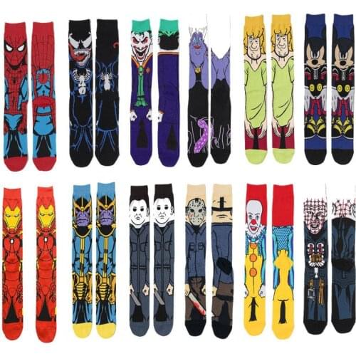 Summer New Men Socks Spiderman Ironman Cotton Fashion Cool Hip Hop Style Socks for Boy Soft Breathable Summer Spring Socks