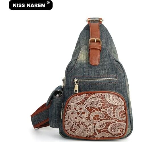 All New 2020 Jeans Chest Bag Vintage Lace Purse Women Sling Bag Casual Fashion Day-pack Travel Cross-body Bags Retro Denim Color