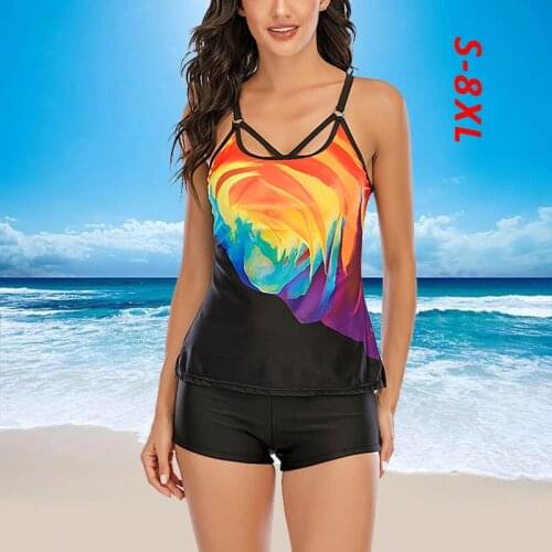 2021 New Large Size 8XL Sexy Women Tankini Bikini Swimsuit Women Plus SizeColorful Print Tankini Set Two Piece Swimsuit