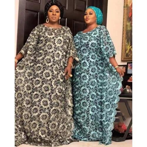 New Style Women Fashion Classic African Clothes Dashiki Tulle Fabrics Lace Loose Long Dress & Inside Skirt 2Piece Free Size