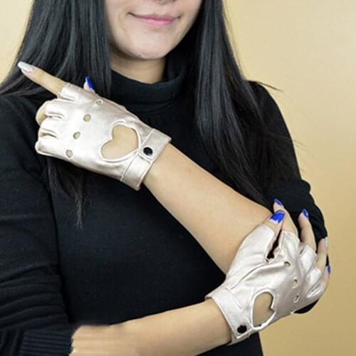 1Pair Leather Fingerless Gloves Heart Hollow High Quality Women Gloves Fashion Party Show Breathable Half Finger Mittens Women