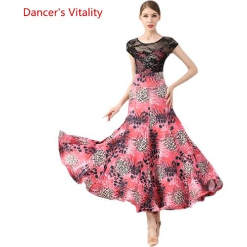 Waltz Dress Sexy Lace Round Neck Print Skirt High-end Female Adult Ballroom Dance Professional Competition Performance Clothing