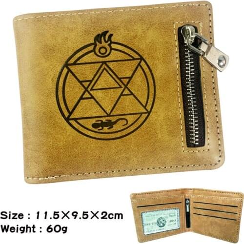 Casual PU Wallet Anime Fullmetal Alchemist Mens Zipper Poucht Leather Note Compartment Credit Coin Photo Holder Women Men Purse
