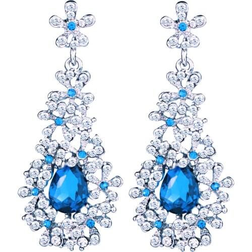 FARLENA JEWELRY Gold & Silver plated Flower Crystal Drop Earrings Fashion Rhinestones Long Earrings for Women Wedding Party