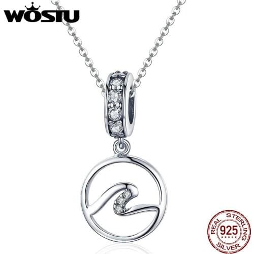 WOSTU Charms 925 Sterling Silver Waves with CZ Round Beads for Women Jewelry Making Fashion Accessories Bijoux Gifts BKC1031