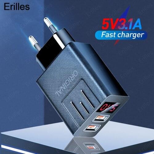 45W Mobile Phone Charger QC 3.0 USB Charger LED digital display Quick Charge 3.0 Portable Phone Fast Charging Adapter EU/US Plug