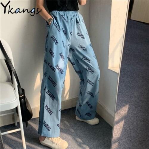Trousers Women Joggers Baggy Straight Wide Leg Pants Harajuku Streetwear Elastic High Waist Pants Loose Korean Pants for Women