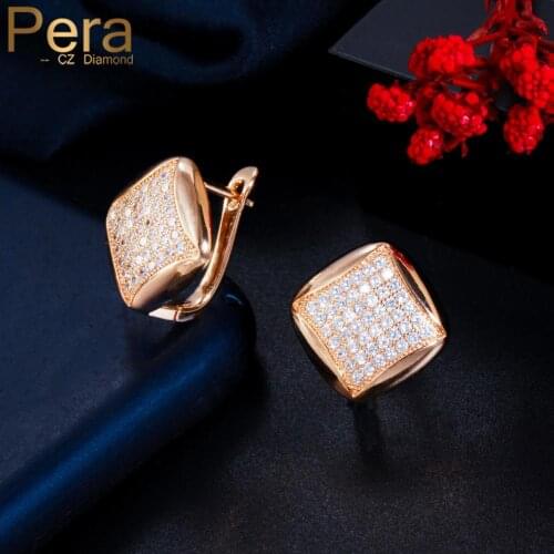 Pera Classic Square Shape Micro Cubic Zirconia Paved Big 585 Gold Color Stud Earrings for Women Luxury Party Jewelry Gift E644