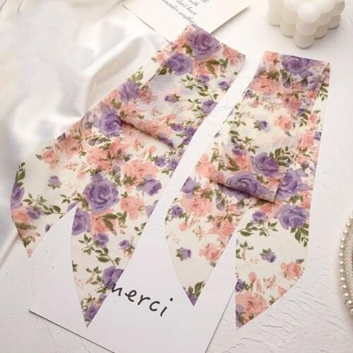 1set 60mm Printed Flower Chiffon Ribbon Big Bow Knot Material For Hair Ornament Gift Wrapping Decoration Franch Floral Ribbons