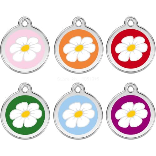 Wholesale 100Pc Dog ID Tag Engraving Dog Collar Pet Tag Charm Pet Name Pendant Flower Necklace Collar Puppy Dog Collar Accessory