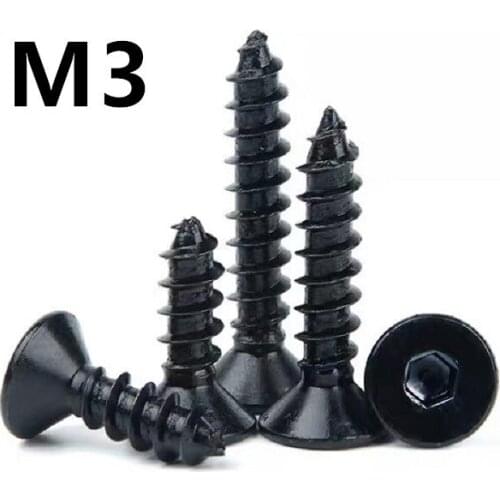 100pcs/lot M3x6/8/10/12/16/20mm Black 304 Stainless steel Countersunk Head Hexagonal Self Tapping Screw Flat Head Screws