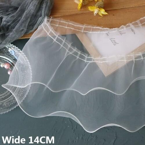 14CM Wide White Tulle Organza Pleated Fabric Lace Collar Ruffle Fringe Trim Wedding Dress Applique DIY Crafts Sewing Supplies