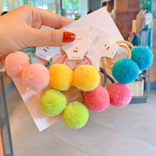 2PCS/SET New Girls Cute Colorful Soft Hairball Scrunchie Lovely Headband Rubber Bands Sweet Hair Bands Fashion Hair Accessories