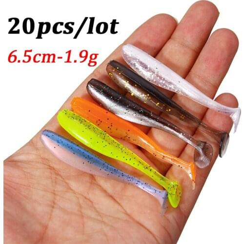 20pcs/lot Silicone Soft Fishing Lures T Tail Larva Bait Artificial Worm Fish Lure Sinking Swimbait Fishing Tackle 1.9g-6.5cm