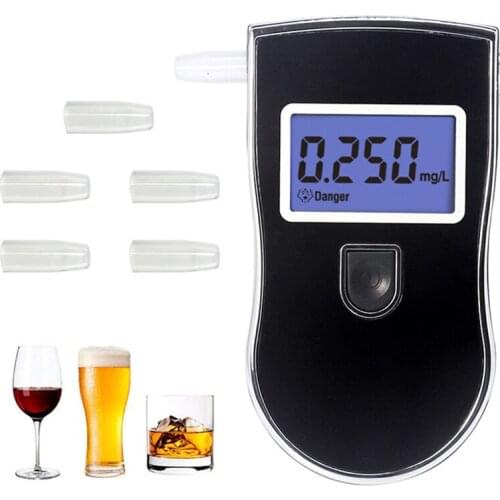 Breathalyzer with 5 Mouthpieces, Portable Blue Backlight LCD Display Breath Alcohol Tester for Personal & Professional Use