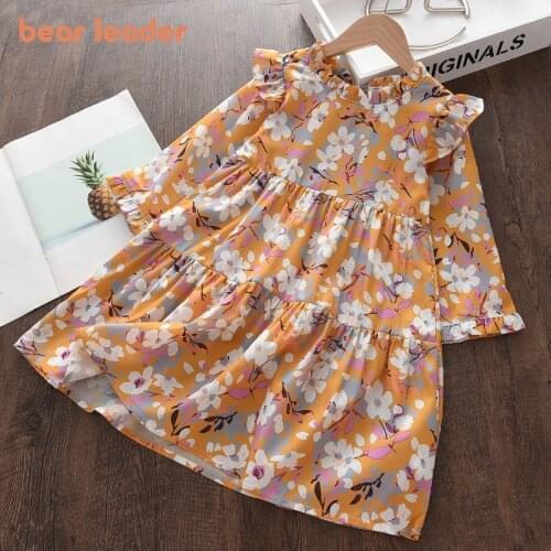 Bear Leader Autumn Girls Dresses New Fashion Kids Baby Long Sleeve Casual Dress Children Floral Princess Costumes Ruffles Outfit
