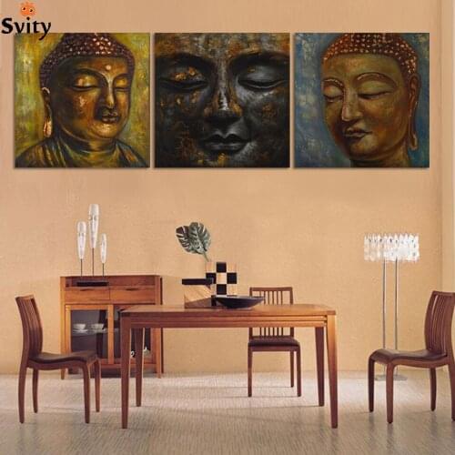 Free Shipping 3 Panel Wall Art Religion Buddha Group Oil Painting picture printed On Canvas home decoration on frame