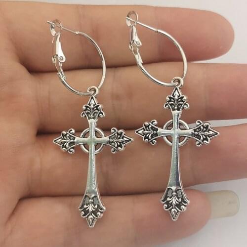Cross Gothic Hoop Earrings Large silver colour Statement Trad Goth Jewelry fashion delicacy 2021 new women gift girlfriend