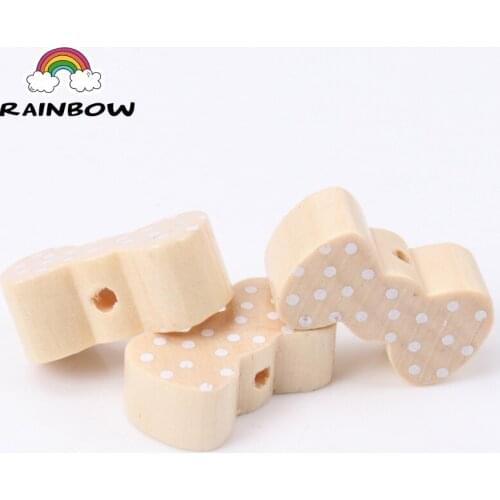 Natural Bowknot Shape White Dot Pattern Wooden Material Spacer Beads For Jewelry Making DIY 21x11mm 20pcs