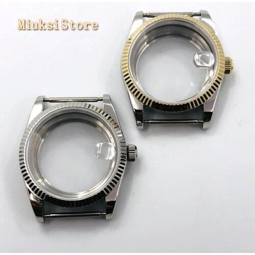 Parnis 36mm sapphire glass silver/gold stainless steel watch case fit ETA 2836 Mingzhu DG2813 3804 miyota 8215 821A movement