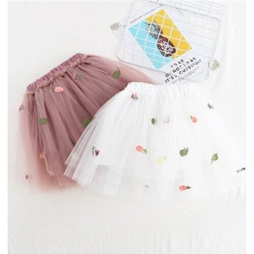 Childrens Skirt Fashion Korean Fruit Embroidery Girl Skirt Spring Summer Mesh Tutu Skirts 2 3 4 5 6 Years Toddler Baby Skirt