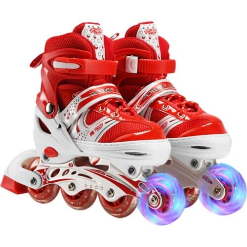 Boy Girl Children Inline Skates Adjustable Size Roller Skating Boots Adjustable Inline Skates Fitness Full Flash Roller Full Set