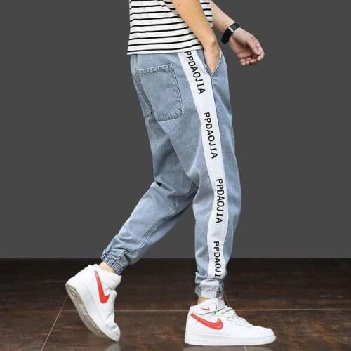 Vintage Jeans For Men Cargo Pants Loose Harem Pants Ankle Banded Casual Trousers Hip Hop Streetwear Stretch Joggers Blue Black