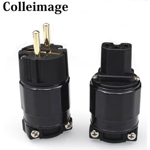 Hifi Gold plating plated EU Schuko power plug Carbon Fiber HiFi Plug connectors Adapter P50 black