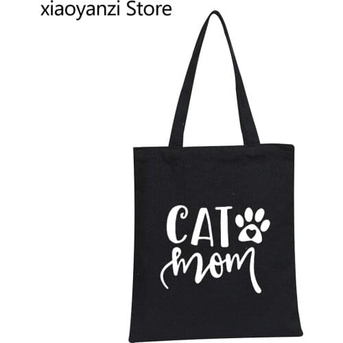 Cat Mom paw Print Women Canvas Shopping Bags Totes Casual Shoulder Bag For Lady Eco Reusable Girls Fashion Handbag SL-954