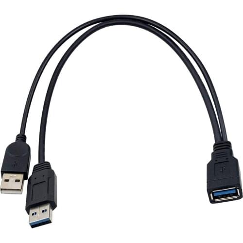 USB 3.0 Y Cable, USB 3.0 Type A Female to Dual USB Male 1 to 2 Sync Data Charging Converter Y Extension Cable Cord