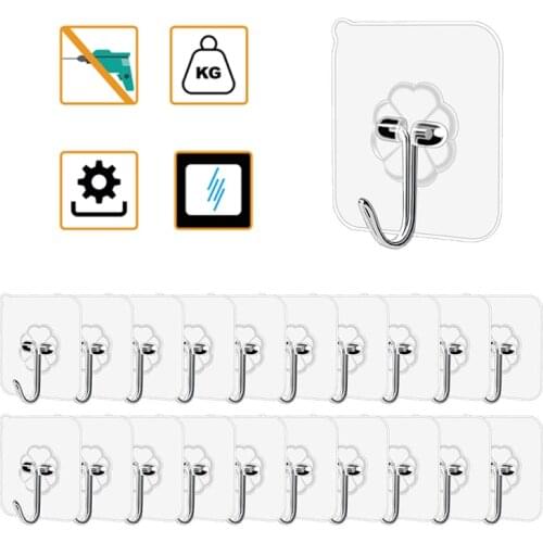 Adhesive Multi-purpose Hook Wall Mounted Mop Organizer Holder Transparent Hooks For Hanging Wall Pictures Coat Bags Jewerlry