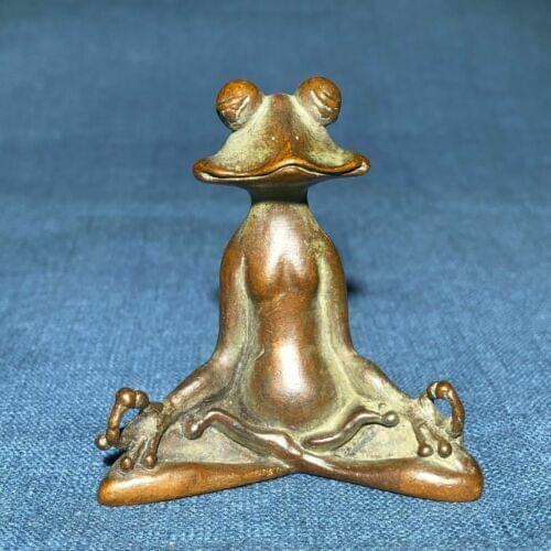 Collectible Chinese Old Copper Pure Handwork Sit Meditation Frog Antique Statue