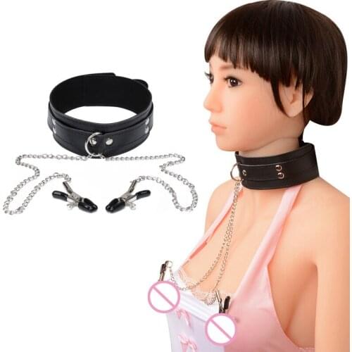 Leather Neck Collar Nipple Clamps Chain Nipple Clips Fetish BDSM Bondage Sex Products for Woman Sex Toys for Couples Adult Games
