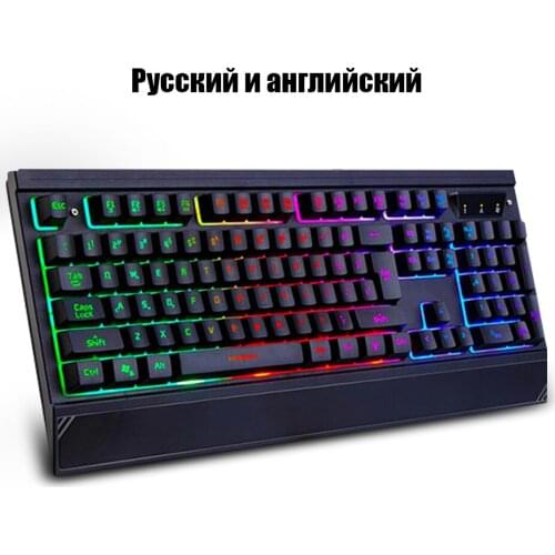 Colorful LED Backlight Gaming keyboard Teclado Gamer for PC Games Similar Mechanical Feel with Russian Sticker and Hand Holds