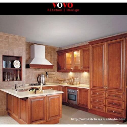 Cherry wood color farmhouse kitchen cupboard