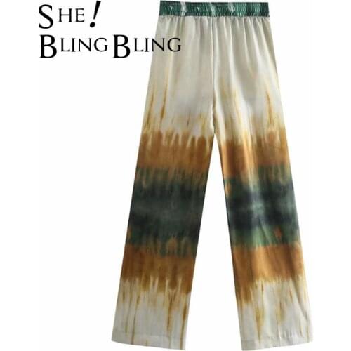 SheBlingBling Green Tie Dye Summer Casual Pants Fashion Elastic High Waist Women Long Trousers Female Thin Style Loose Pants