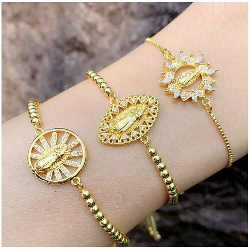 Virgin Mary multicolor crystal micro pave cz zircon cubic zirconia Bracelet Adjustable silicone Snake Chain Jewelry th32f