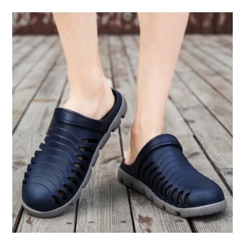 Men Sandals Outdoor Fashion Flats Hollow Out Holes Lightweight Slippers Beach Breathable Sandals Light Casual Hole Shoes