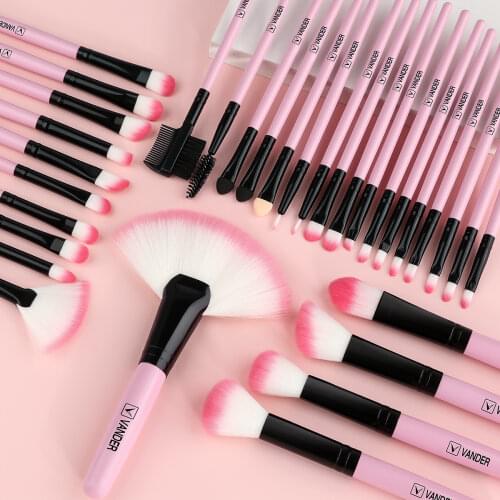 Vander Makeup Brush Set 32pcs Professional High Quality Natural Synthetic Hair Makeup Brushes Tools Kit Pink