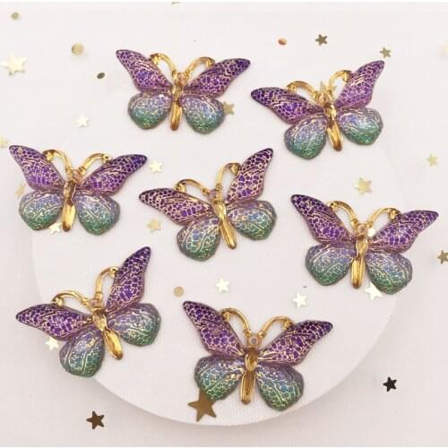 New 20pcs Resin 25*38mm Bling Colorful Crystal Butterfly Flatback Rhinestone 1 Hole Ornaments DIY Wedding Appliques Craft S19