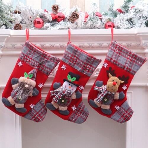 2022 New Hot 36*25cm Large Stockings Santa Elk Fabric Gift Socks Christmas Lovely Bag For Children Fireplace Tree Decoration