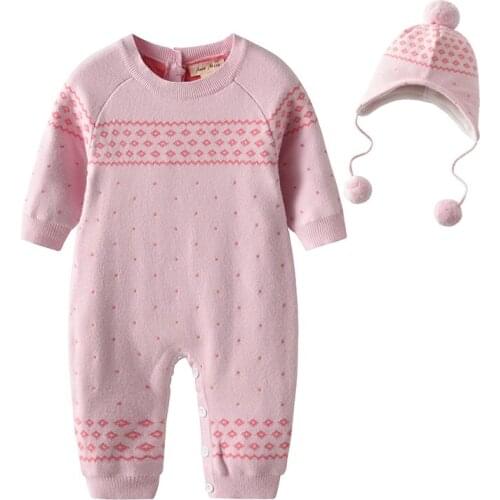 New Winter Baby Knitted Romper baby winter clothes Pink Girl Jumpsuit Infant Playsuit Onesie