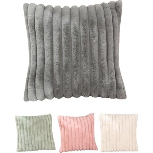 Plush Decorative Covers Fuzzy Striped Soft Pillowcase Cushion Covers for Sofa Couch Bedroom 45X45CM