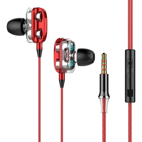 A4 3.5mm Wired Earphone Dual Driver Bass Stereo In-Ear Sports Waterproof Earphone Four-loud Speaker for MP3 Smartphone